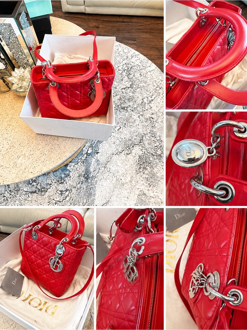 Dior Red Quilted Leather Satchel with Silver Hardware